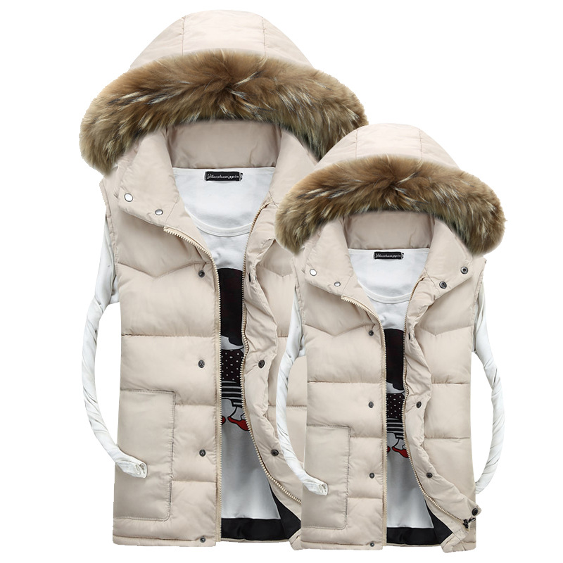 Men's casual foreign trade big fur collar lovers winter warm thick down cotton vest wholesale a generation of hair