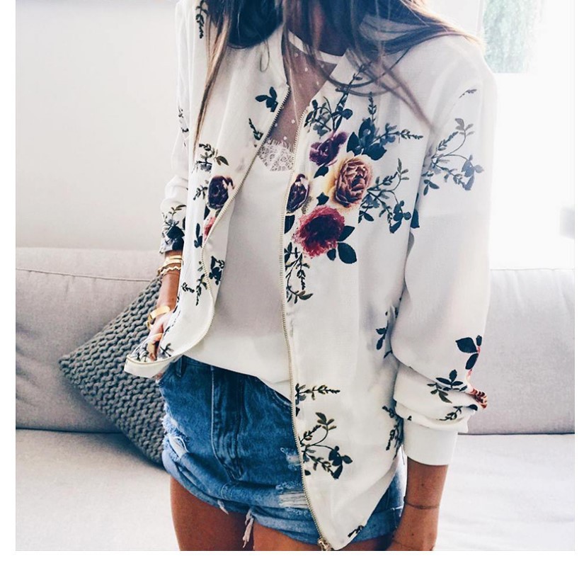 ebay AliExpress wish 2021 autumn and winter printed crew neck zipper long sleeve coat for women