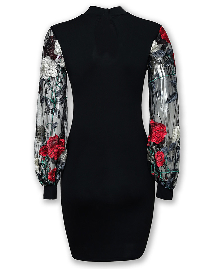 Cross-border autumn and winter new mid-length dress European and American sexy lace embroidery hip dress Amazon WISH women's clothing