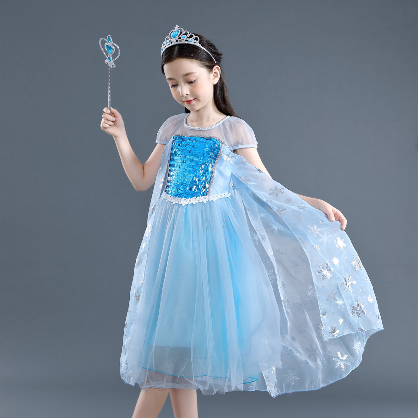 2024 Frozen Princess Dress Girls Elsa Dress Puffy Yarn Children's Wear