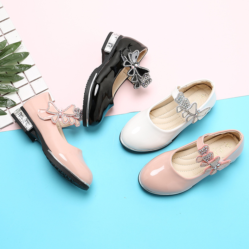 Imi Monkey Children's Shoes Girls Black Leather Shoes Performance Shoes Spring and Autumn Soft Sole Children's Shoes Students White Girl Princess Shoes