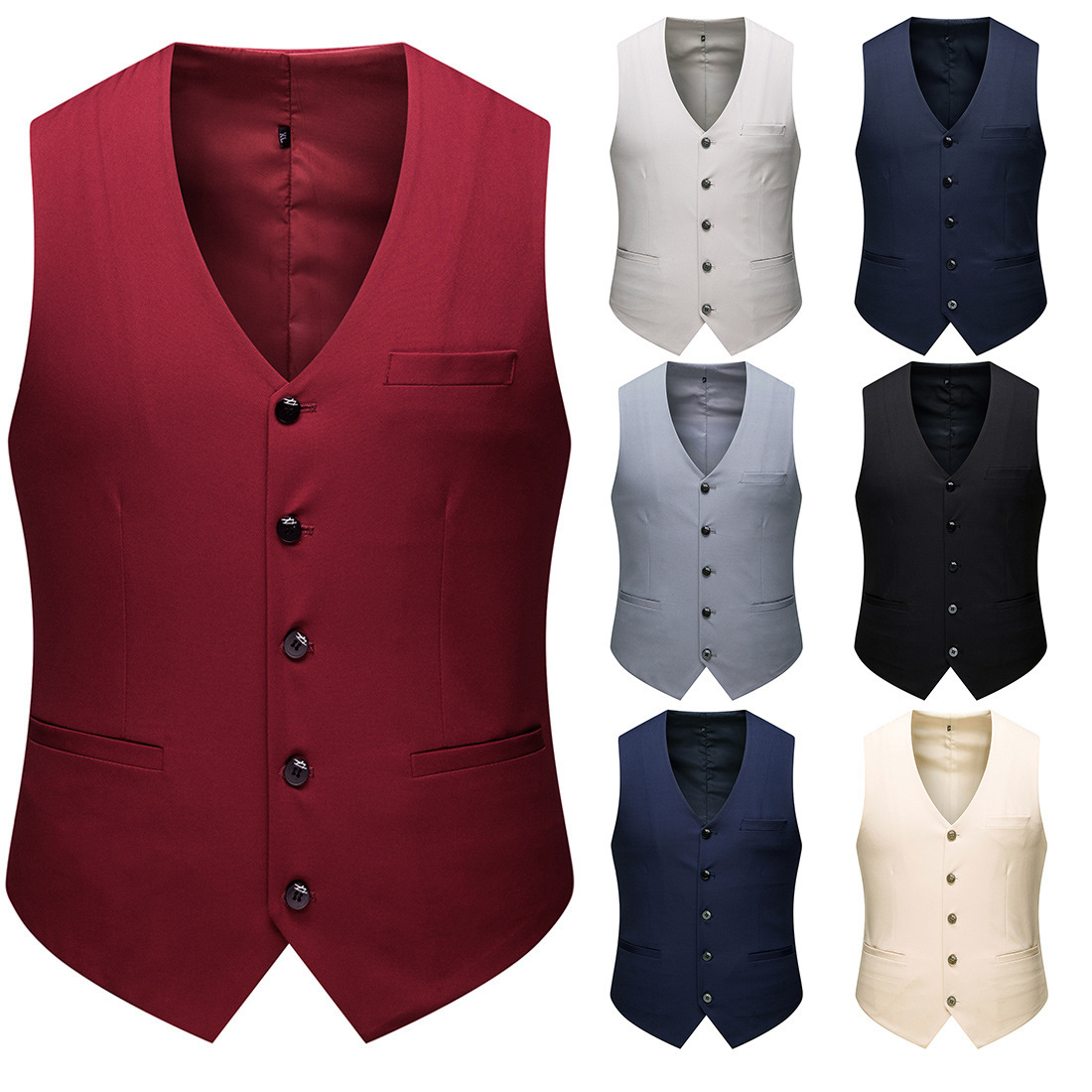 单排扣马甲Men Clothing Male Fashion Slim Groom Men Suit Vest