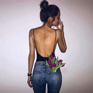 European and American 2023 AliExpress foreign trade summer women's new suspenders backless cotton sexy jumpsuit