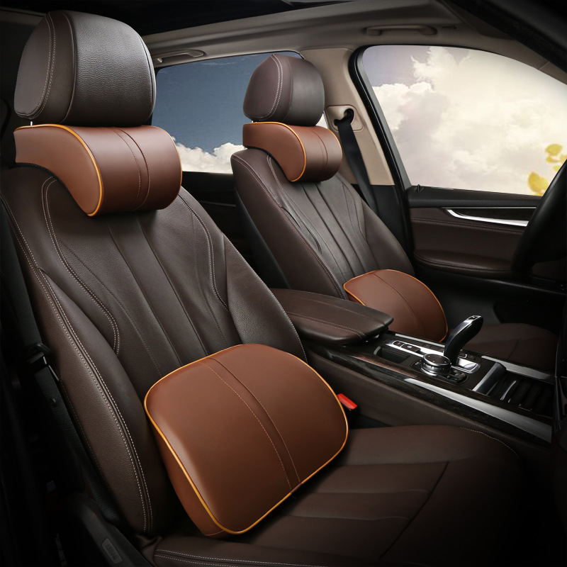 Creative car headrest space memory cotton leather neck pillow car Four Seasons neck pillow car waist cushion