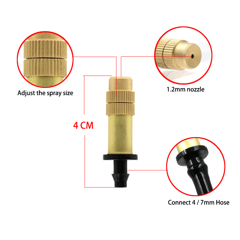 Adjustable copper atomization micro sprinkler drip irrigation system automatic watering sprinkler garden irrigation cooling spray watering