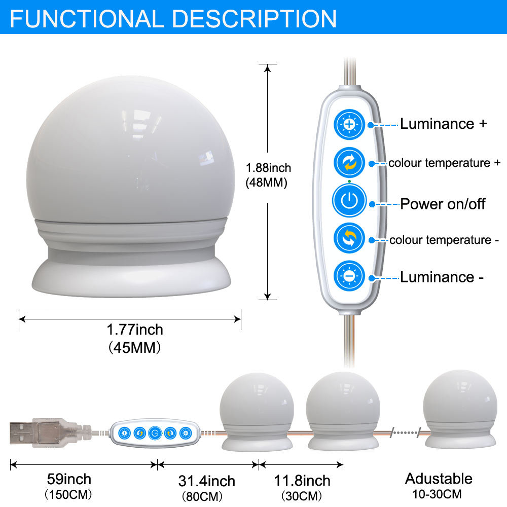 Make-up mirror bulb Hollywood style hidden wiring mirror bulb five-color temperature three-color temperature LED
