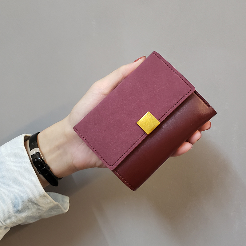 2018 New Korean style small wallet women's short ins frosted stitching versatile folding mini retro coin purse card