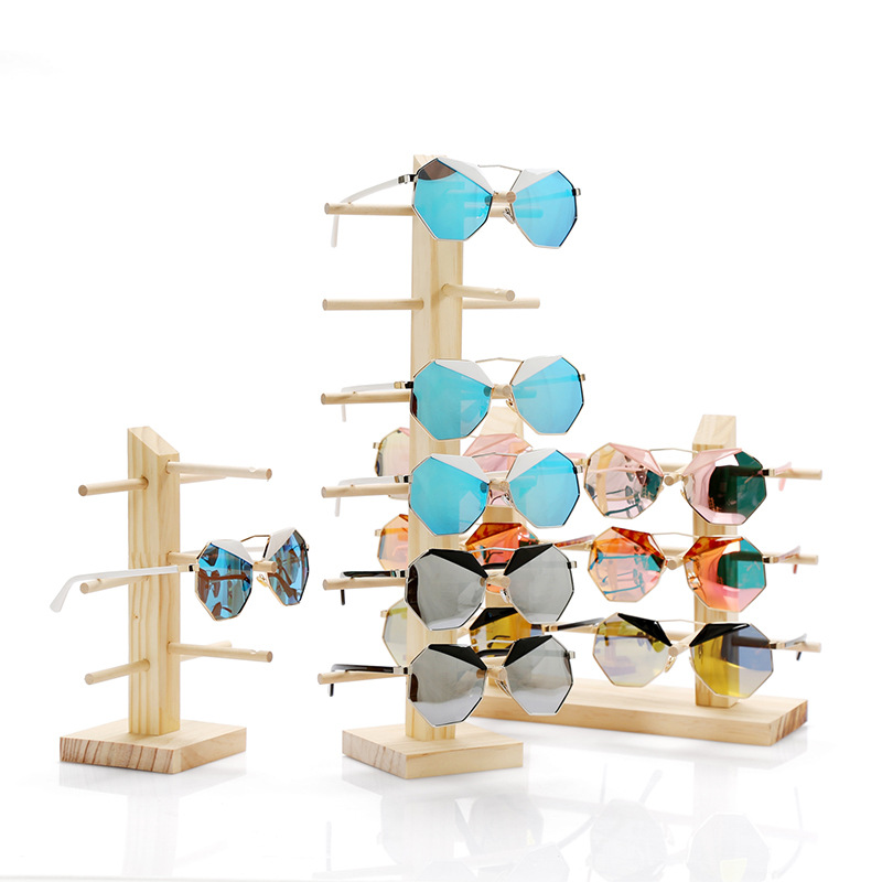 Log Glasses Display Stand Pine Wood Solid Wood Sunglasses Display Nearby Mirror Holder Glasses Frame Jewelry Props