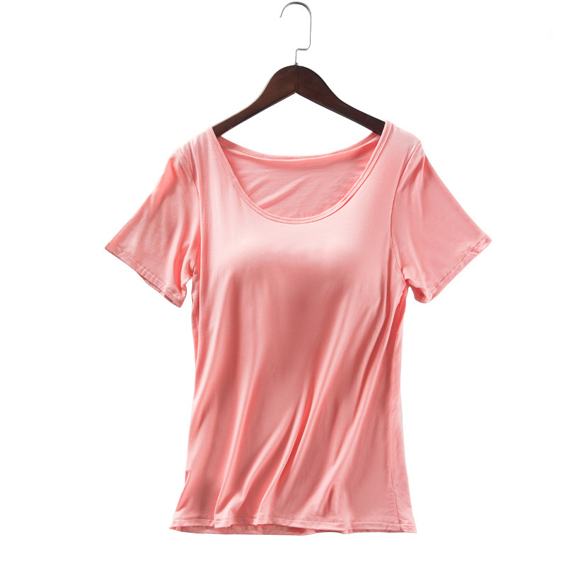 2019 Spring and Summer Vest Women's Modal One-piece Sports Underwear with Chest Pad Solid Color Non-bra Short-sleeved T-shirt