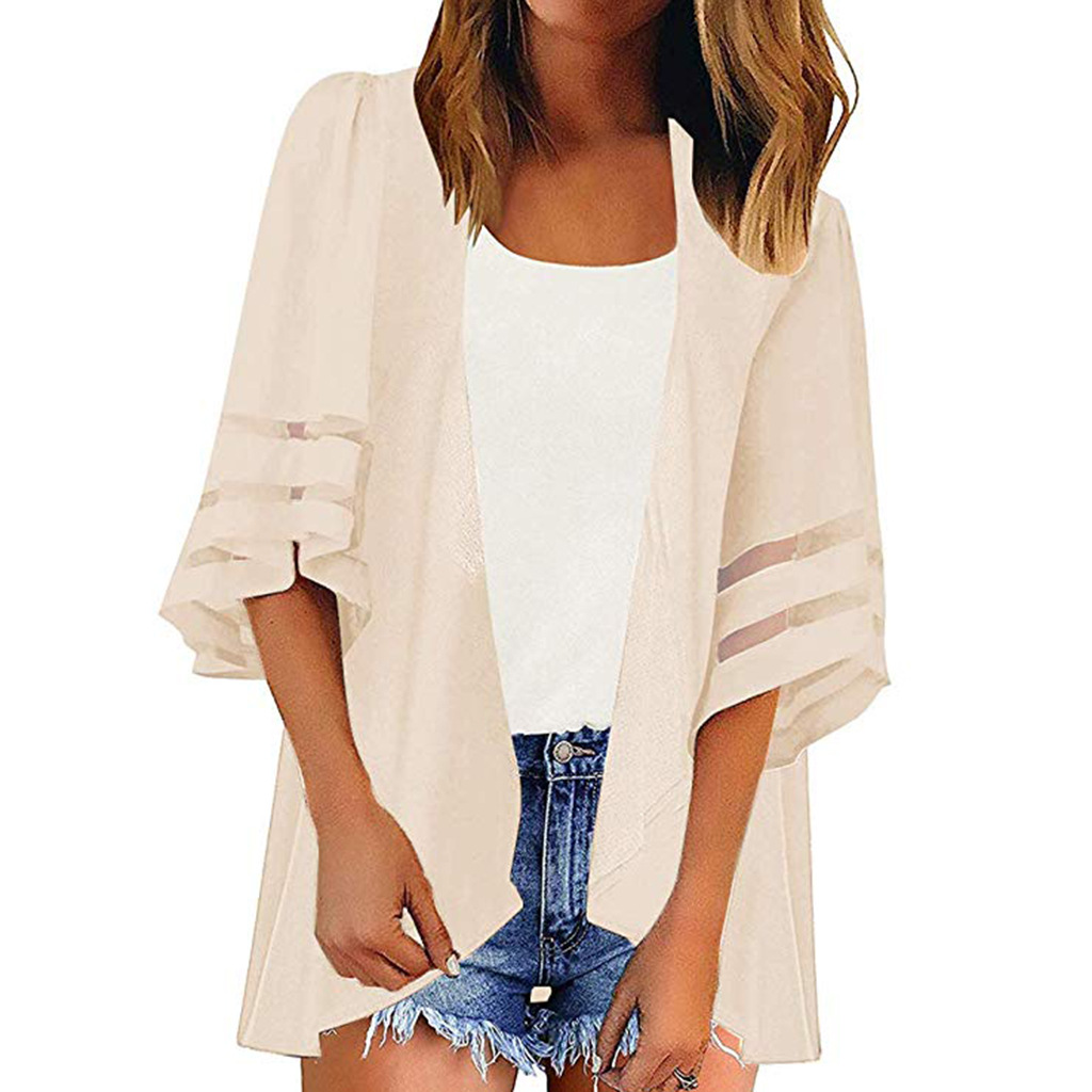 Amazon wish European and American printed sunscreen shirt kimono mesh stitching shawl sunscreen blouse seaside beach suit
