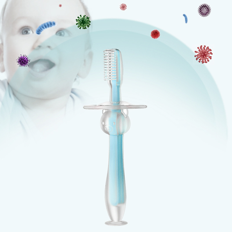 Baby Toothbrush Training Toothbrush Stereo Standing Suction Cup Toothbrush Silicone Tongue Coating Soft Brush Baffle Toothbrush