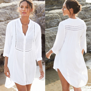 Beach blouse rayon cotton mesh button shirt holiday beach clothing cross-border Amazon 8407