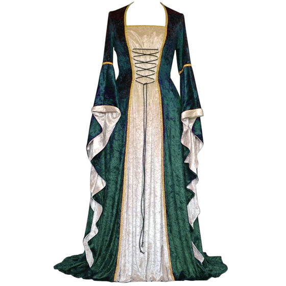 2023wish AliExpress gold velvet bell sleeve retro medieval European court Long and floor skirt