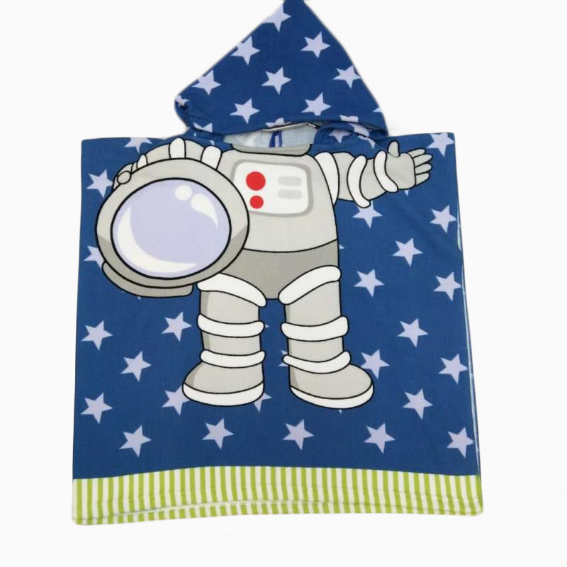 Children's bath towel cape cartoon printed bathrobe microfiber seaside bathrobe hooded beach towel 230GSM hem