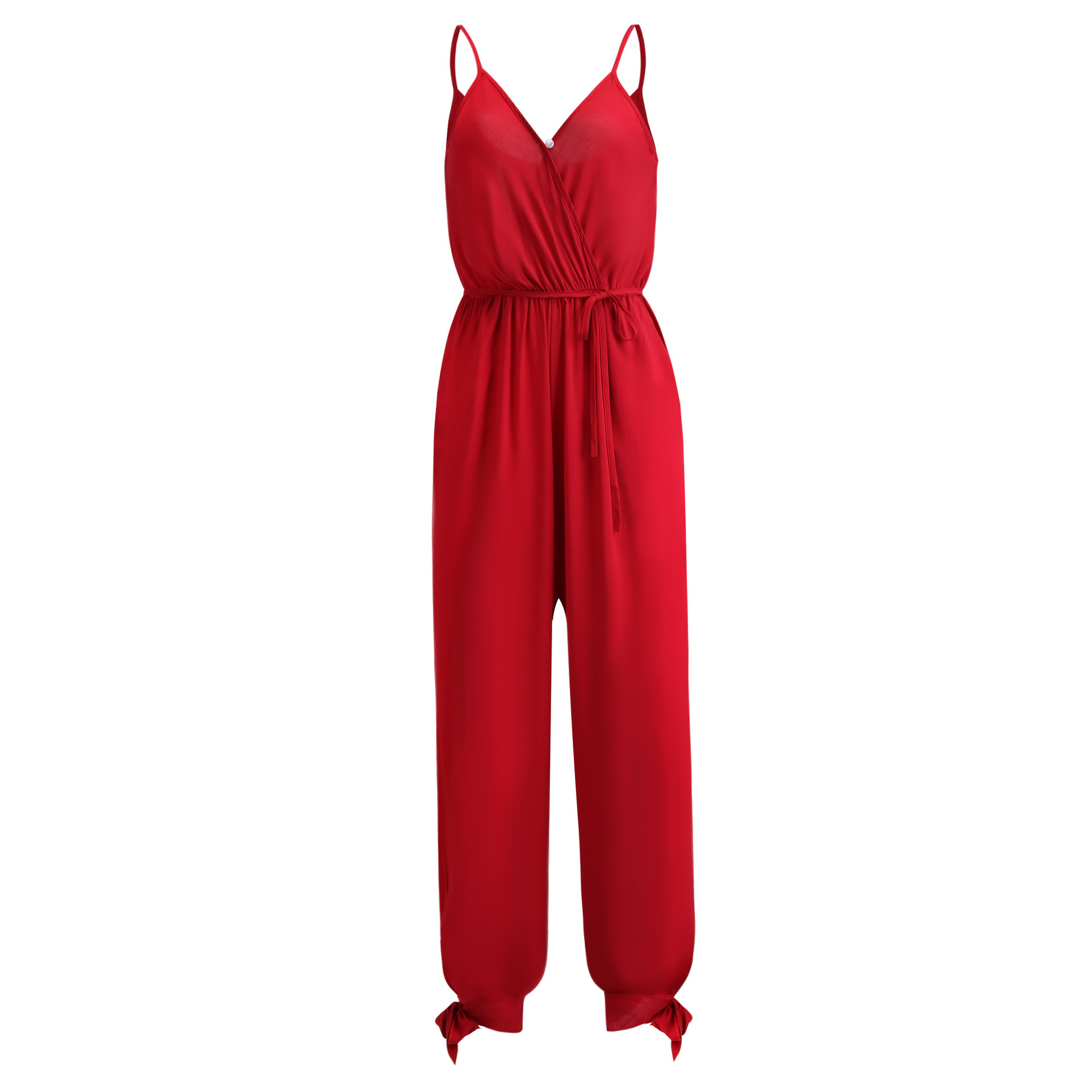 Cross-border 2019 spring and summer sexy backless tether deep V-neck suspenders long jumpsuits in large quantities in stock
