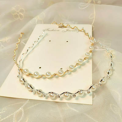 Korean version of Korean fashion simple small Pearl flash Diamond wave thin hair band hair buckle hair accessories wholesale