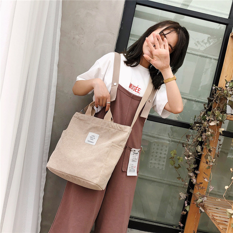 Women's bag 2021 new fashion corduroy shoulder bag female large capacity student Mori messenger bag one-piece delivery