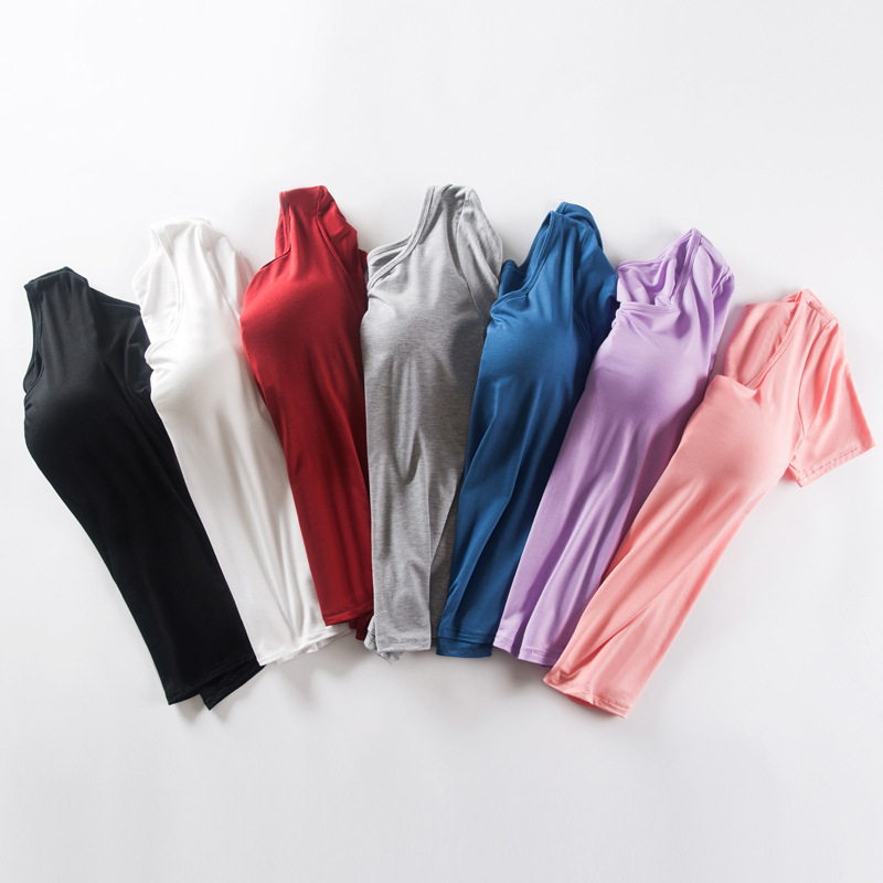 2019 Spring and Summer Vest Women's Modal One-piece Sports Underwear with Chest Pad Solid Color Non-bra Short-sleeved T-shirt