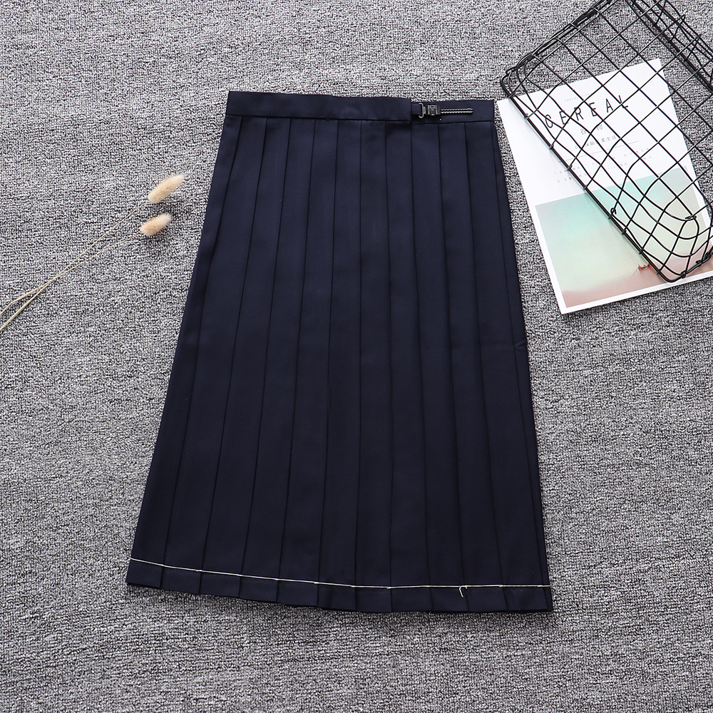 New solid color pleated skirt JK uniform skirt student High waist Japanese pocket 42cm-80cm multiple length skirt