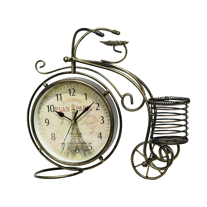European Style Quiet Desk Clock Bedroom Living Room Creative Clock Ornaments Pastoral Iron Desktop Clock Clock Clock Double Sided Clock