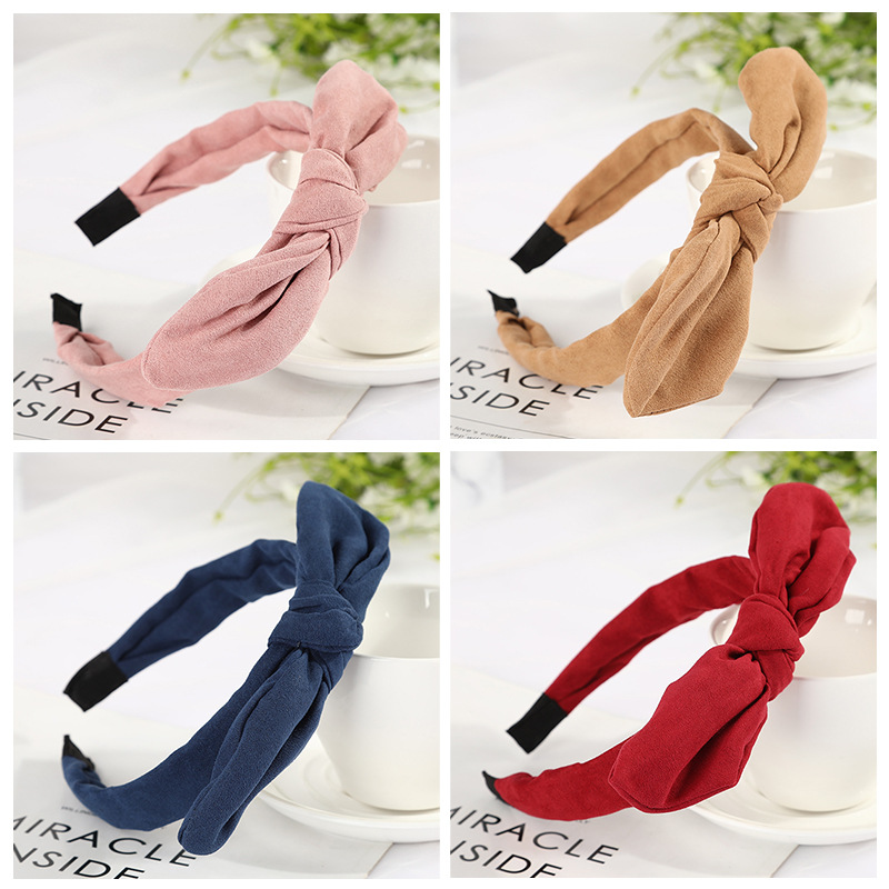 Korean version of the new headband rabbit ears solid color bow headband simple cute hair band headwear women Wholesale