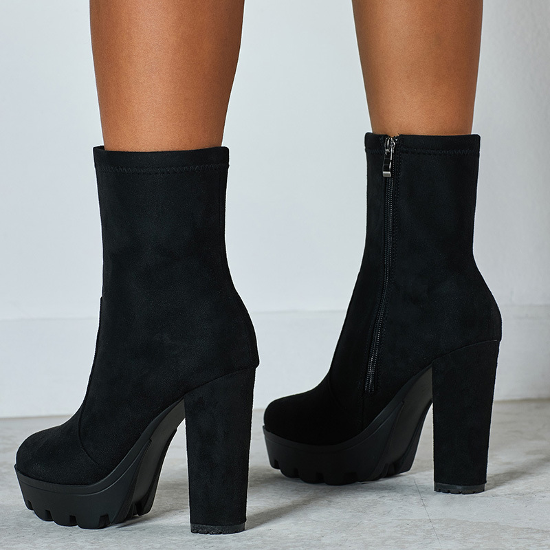 2019 AliExpress Foreign Trade New Women's Shoes European and American Large Size Martins Thick High Heel Thick Bottom Women's Short Boots yxb157-1
