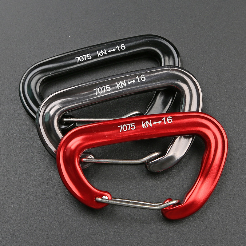 Mountaineering buckle aviation aluminum D-type quick-hanging stainless steel spring hook multi-function hammock hook 16KN outdoor hanging buckle equipment
