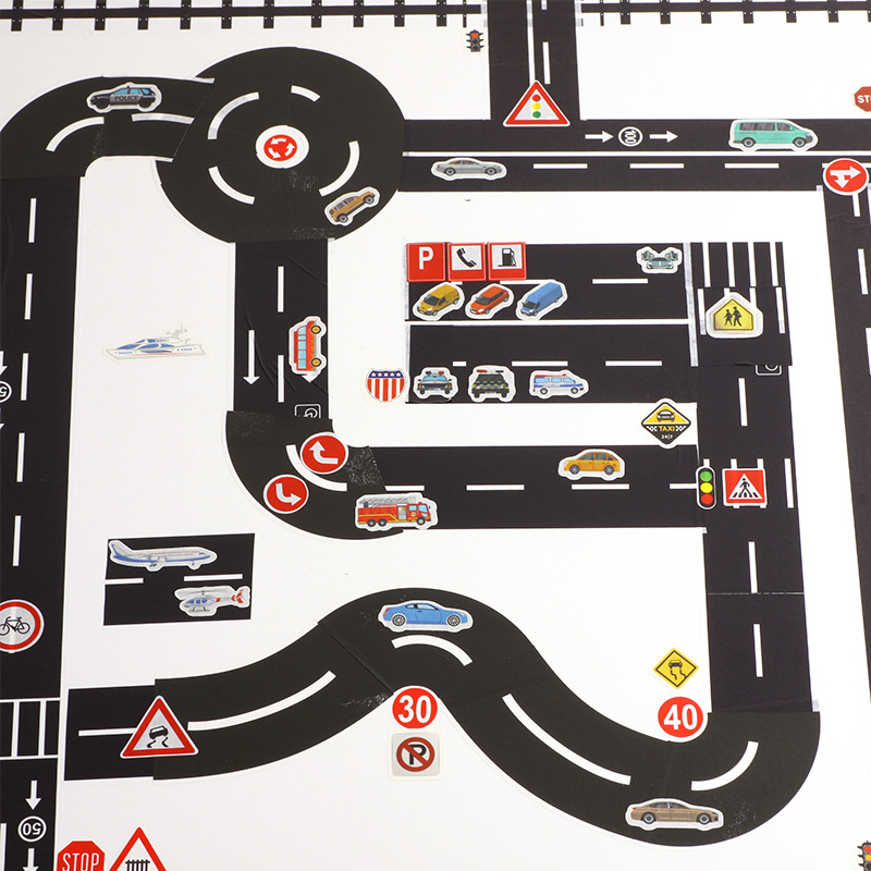 Children cartoon diy road rail transit and paper tape railway highway tape car train curve sticker