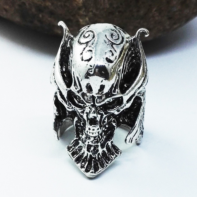 Foreign trade jewelry wholesale boys Men's stainless steel ring titanium steel tooth wolf skull ring warrior helmet ring
