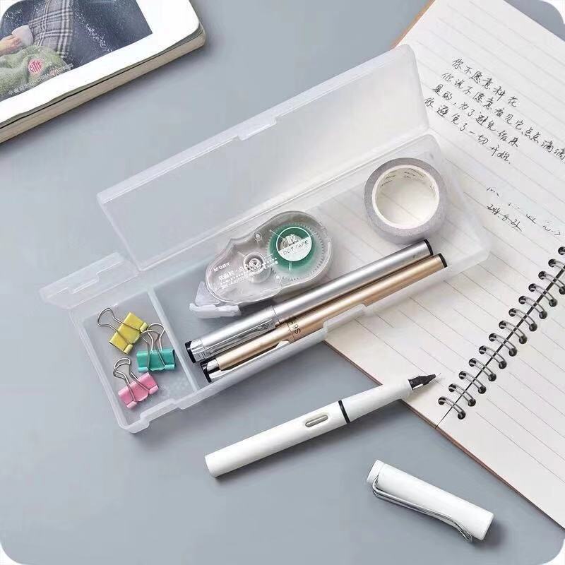 Source Factory Simple Transparent Frosted Stationery Box Student Plastic Solid Color Pencil Box Storage Box Printable