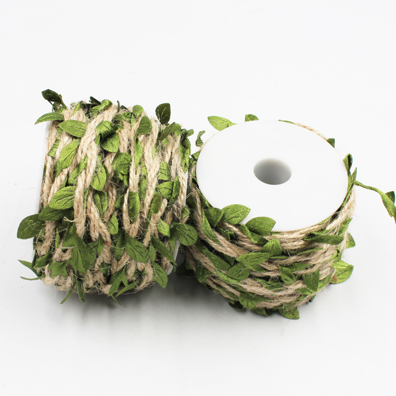 Factory supply 10m Forest diy decorative gardening with leaves paper rope flowers decorative vase green leaf hemp rope