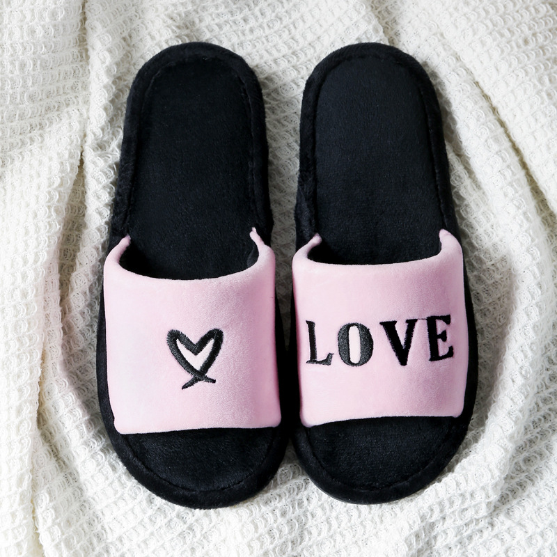 Jujia New LOVE LOVE lovers home floor cotton slippers men's home non-slip opening slippers women Wholesale