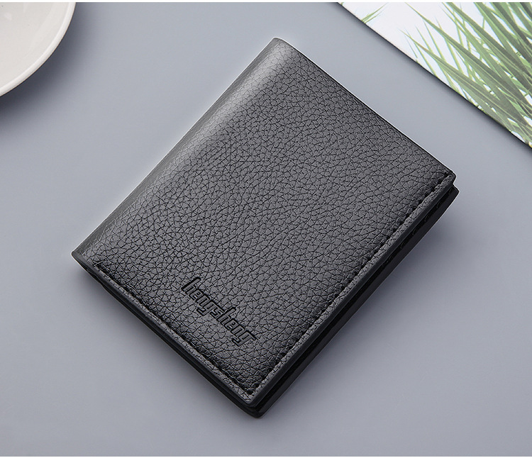 New men's wallet short litchi pattern wallet multifunctional thin money clip Korean trend gold clip wholesale_voghion.com