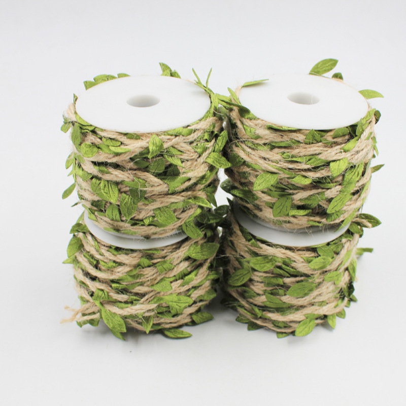 Factory supply 10m Forest diy decorative gardening with leaves paper rope flowers decorative vase green leaf hemp rope