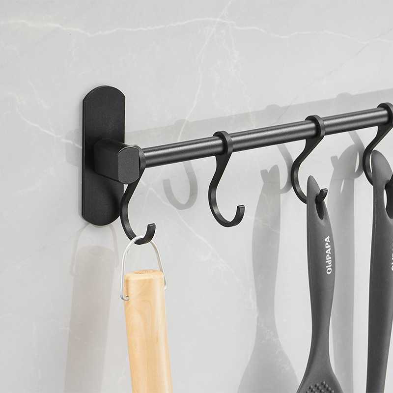 Punch-free Kitchen Hanging Pole Space Aluminum Storage Rack Moveable Hook Wall-mounted Wall Adhesive Door Rear Storage Pendant