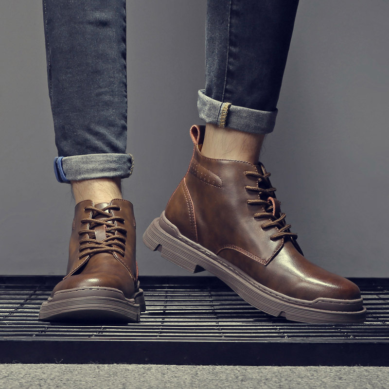 2023 Spring and Autumn Men's Shoes Extra Large Size 45 Genuine Leather Carved Martin Boots Men's Leather Boots Korean Style Trendy British Men's Boots