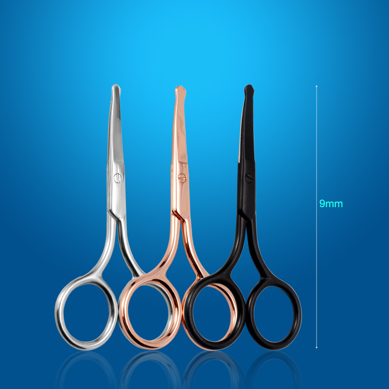 Stainless steel nose hair scissors hair trimming knife round head elbow beauty eyebrow beard scissors eyebrow scissors