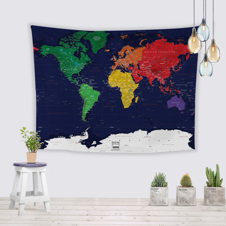 Factory direct Amazon hot World Map tapestry European and American style bedroom wall decoration background cloth