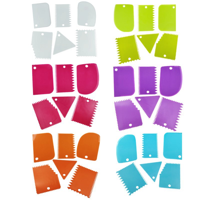 Color 6-piece set plastic trapezoidal semicircular arc triangular serrated cake cream scraper baking spatula noodle cutter