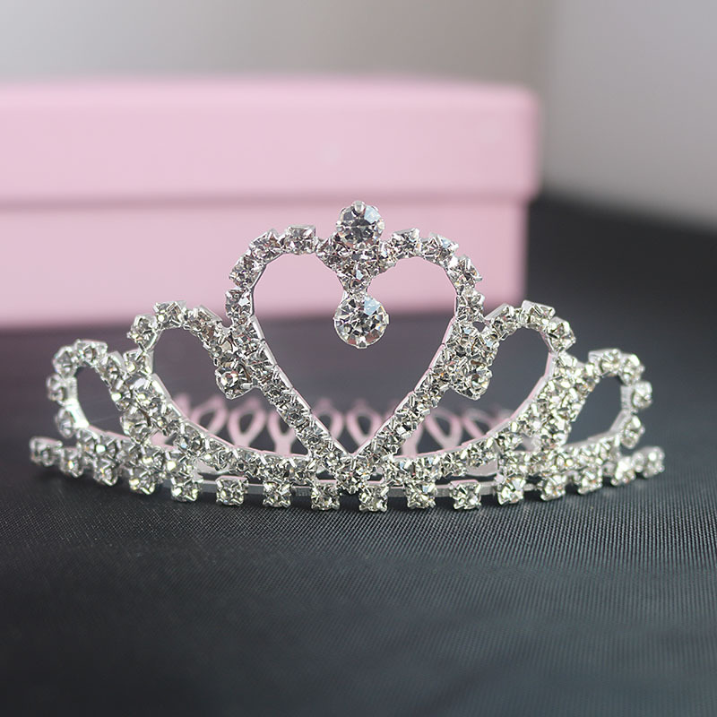 Special offer wholesale rhinestone peach heart girl hair accessories comb simple atmospheric heart-shaped silver plated birthday baby hair accessories