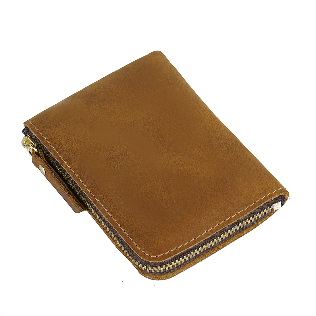 Simple Handmade Genuine Leather Card Bag Short Vintage Crazy Horse Leather Zipper Wallet Head Layer Cowhide Wallet Foreign Trade Spot