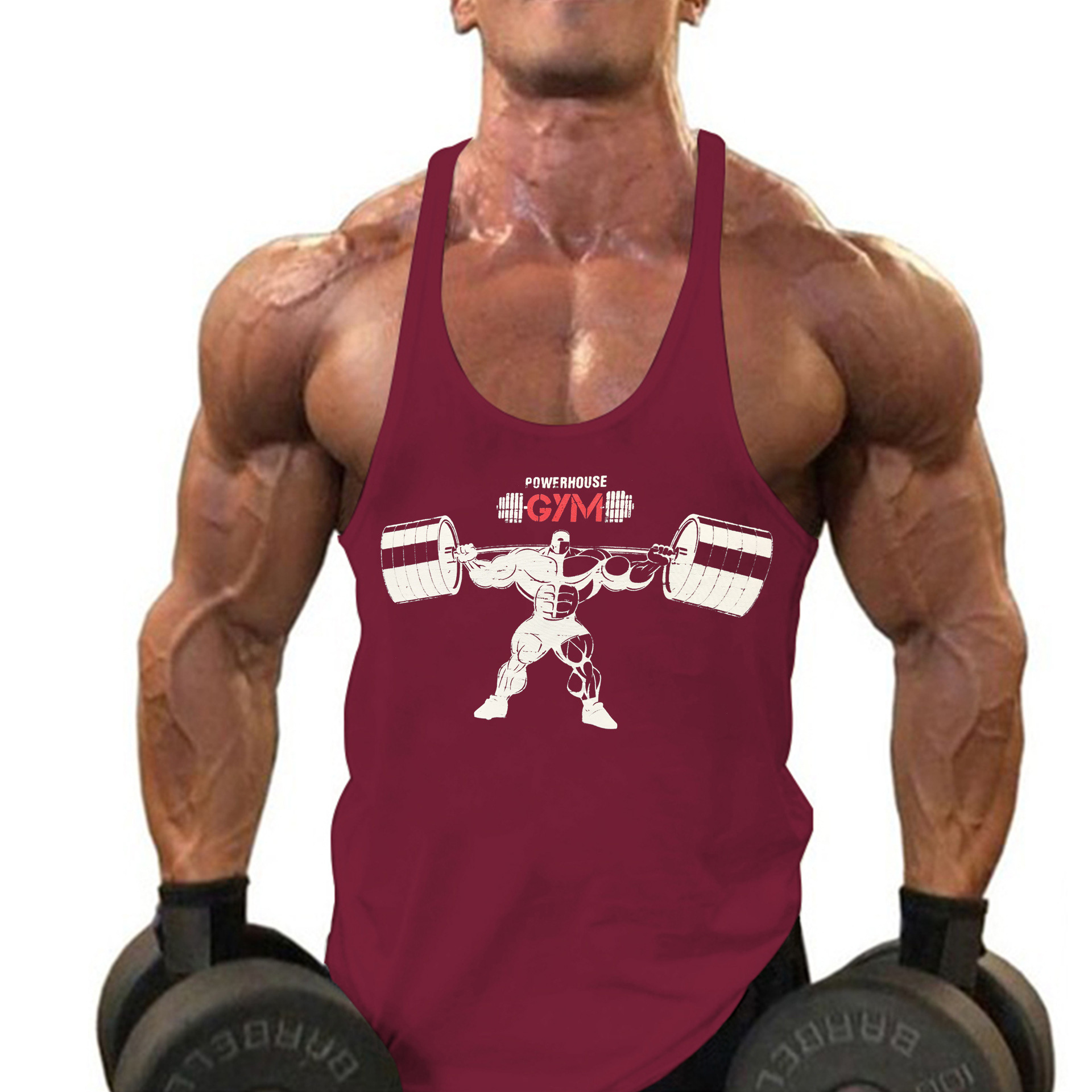 Cross-border European and American Men's Fitness Sports Vest Summer European Size Sweat-absorbent Cotton European Size Thin Shoulder Strap I-print Vest