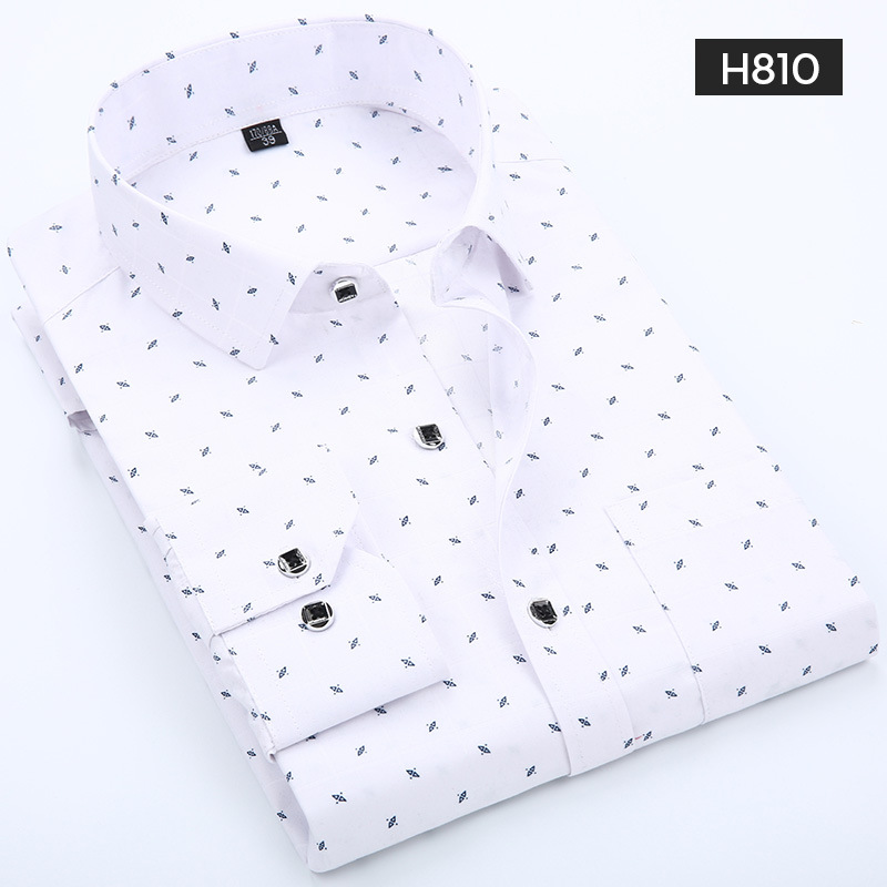 Spring and summer new men's youth long sleeve shirt fashion printing youth long sleeve thin shirt Korean casual shirt