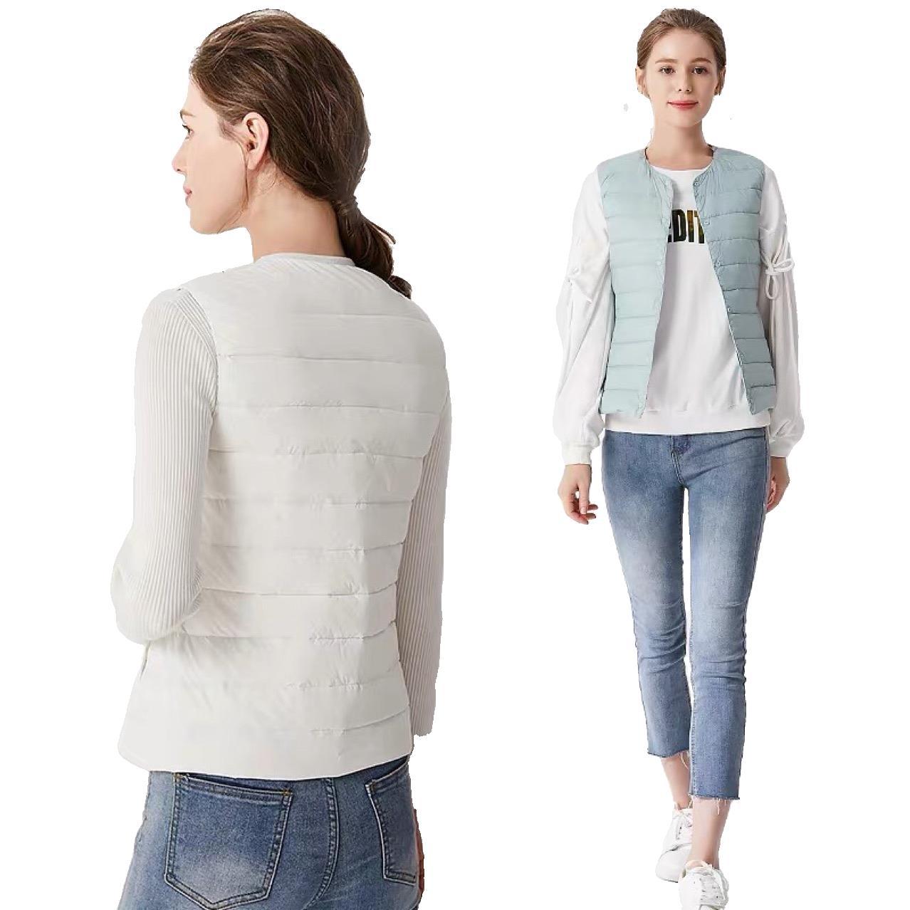 Cross-border Autumn and Winter Round Neck Down Jacket Vest Women's Inner Tank V-neck Lightweight Short Down Waistcoat Women's Vest