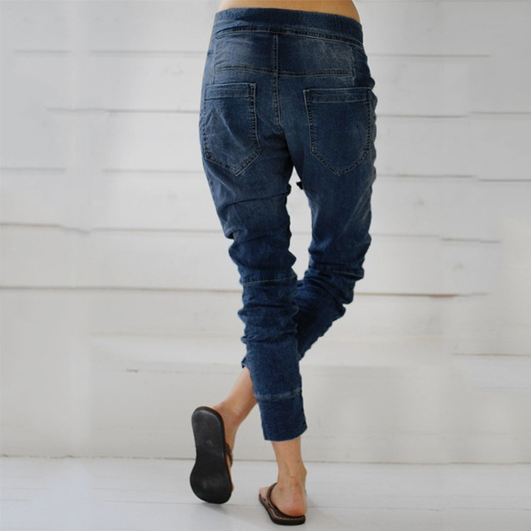 Spot direct purchase wish Amazon Europe and the United States cross-border ladies denim pants leg lace-up denim pants Harlan pants