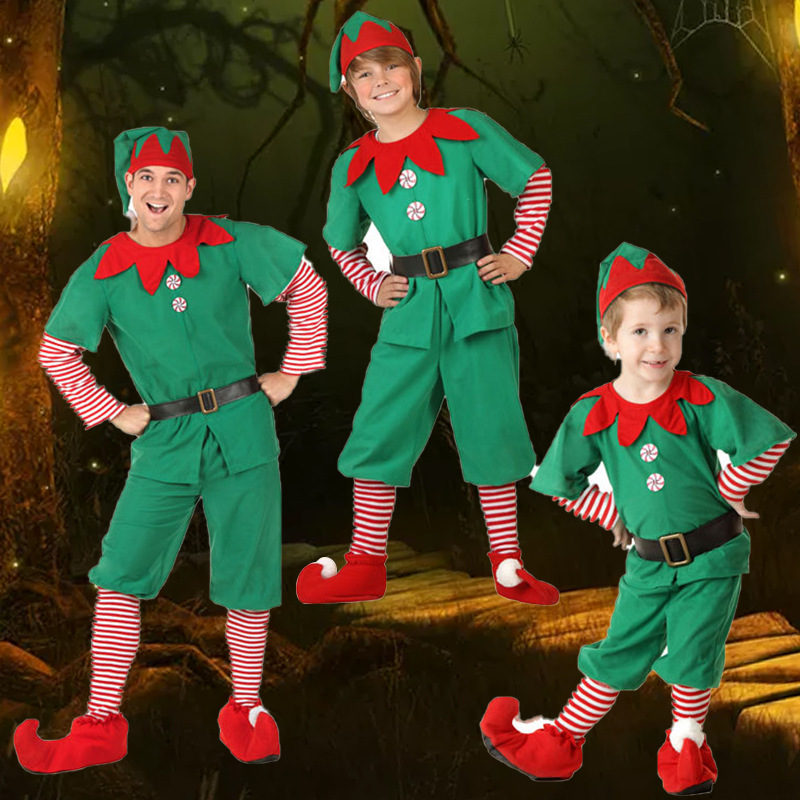 Children's Christmas Performance Costumes Boys and Girls Christmas Elves Dress Up Children's Christmas Clothes Parent-Child Performance Costumes