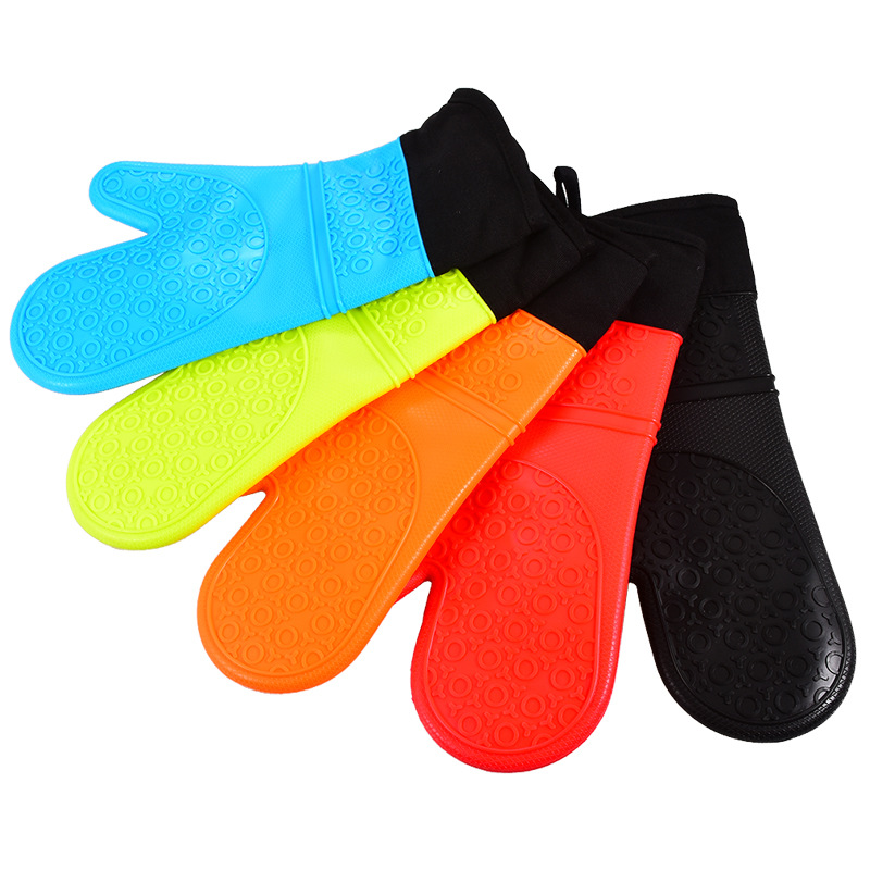 Circle Flat Mouth Silicone Cotton Long Gloves Kitchen Baking Microwave Oven Heat Insulation Oven Take Anti-scalding Two-finger Gloves