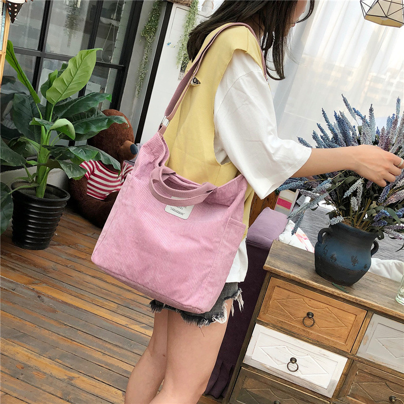 Women's bag 2021 new fashion corduroy shoulder bag female large capacity student Mori messenger bag one-piece delivery