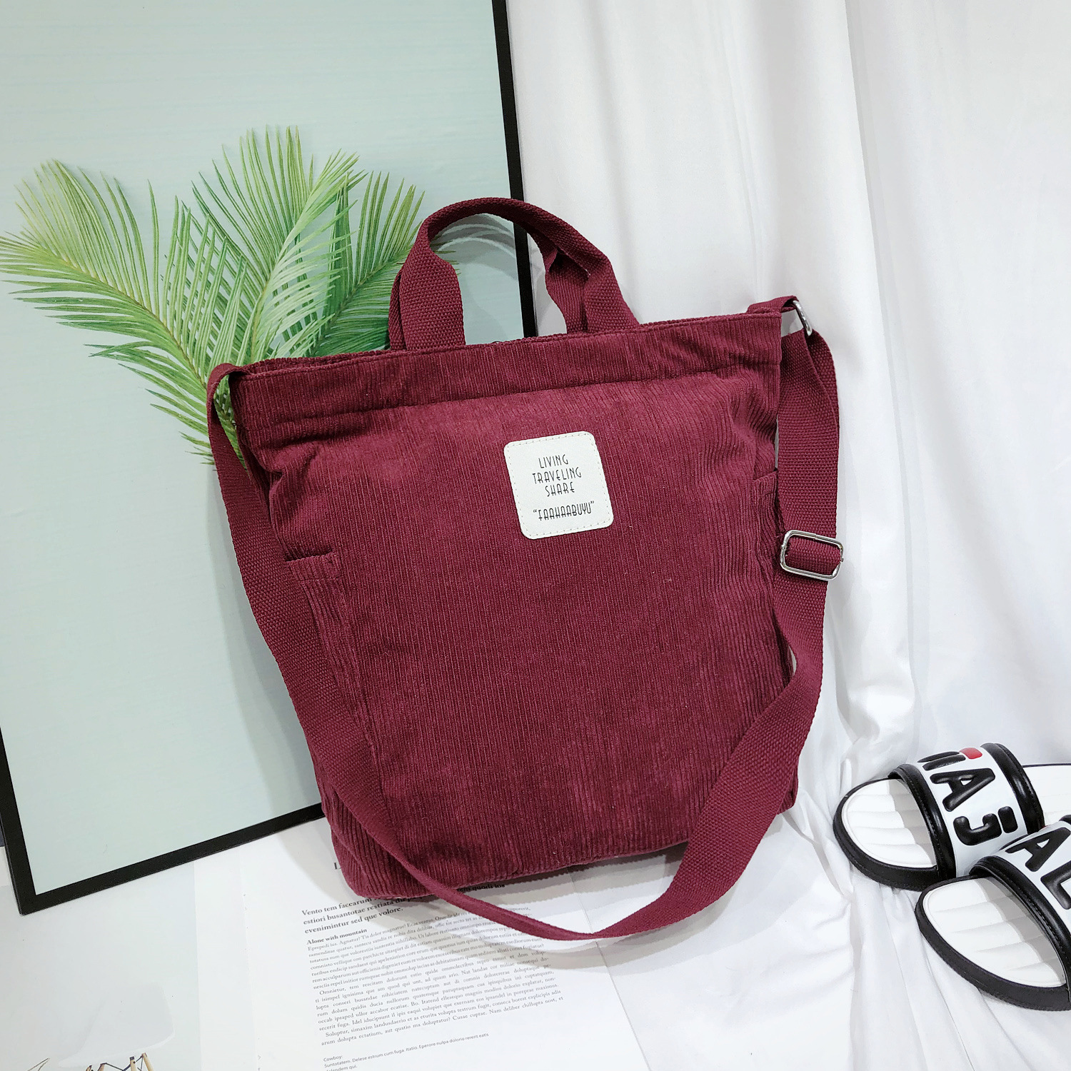 Women's bag 2021 new fashion corduroy shoulder bag female large capacity student Mori messenger bag one-piece delivery