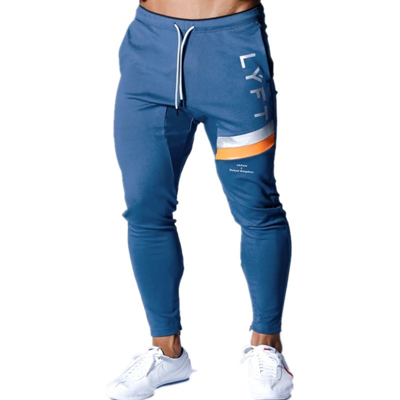 春季新款跨境外贸肌肉男士休闲拼色运动裤嘻哈风修身长裤潮
